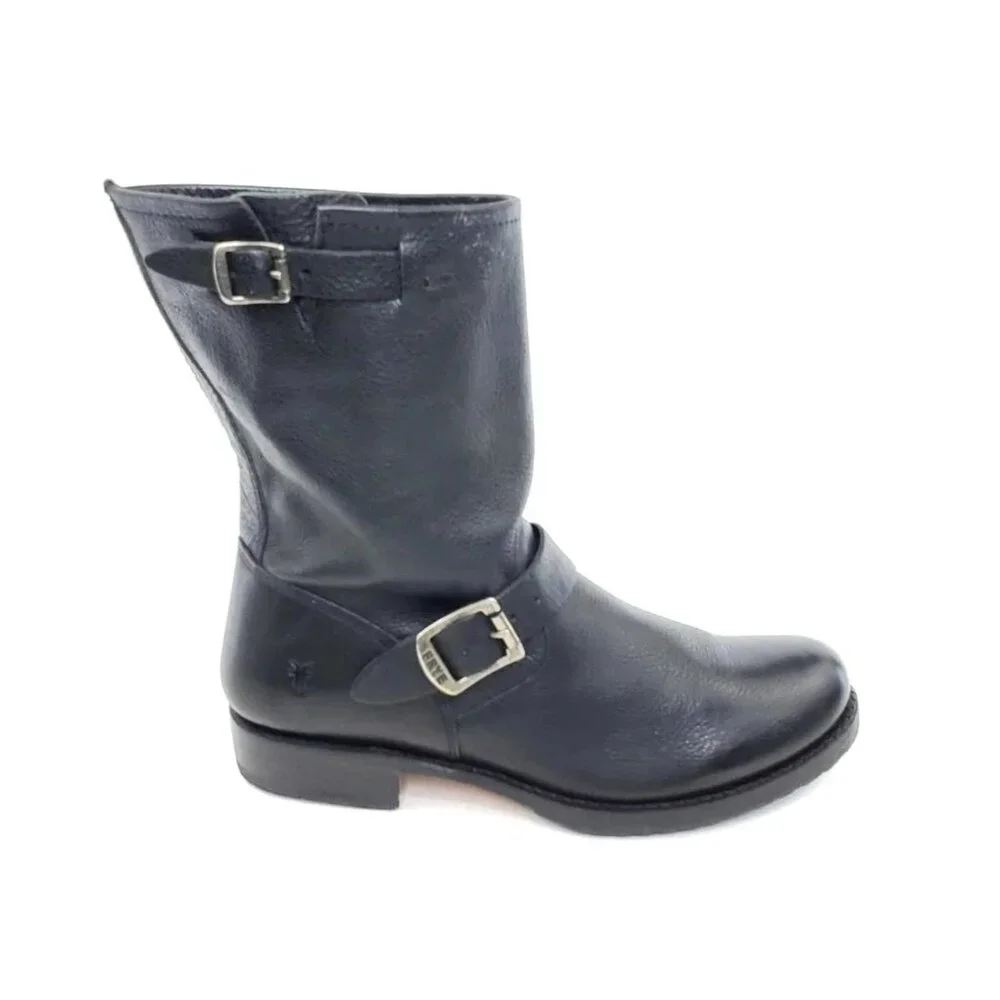 Frye Engineer Moto Biker Mid Calf Harness Boots Black Leather Womens Size 10B - Picture 11 of 12